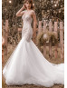 Cap Sleeve Ivory Beaded Lace Tulle Wedding Dress With Nude Lining